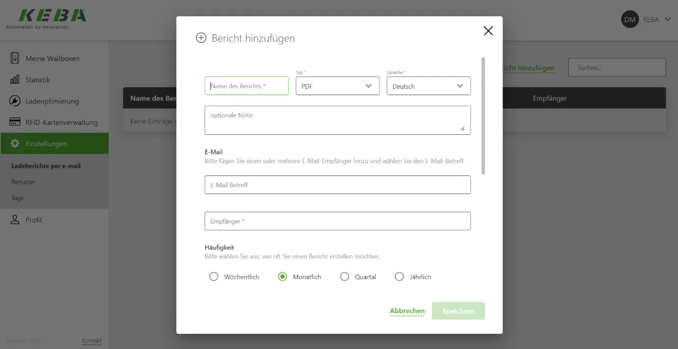KEBA-P40-Ladebericht-einrichten
