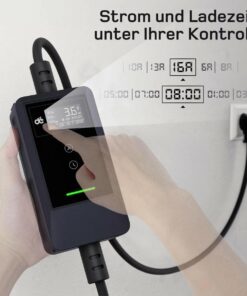 Mobiles Typ-2-Ladekabel mit Schuko-Anschluss und Display zur Einstellung von Stromstärke und Ladezeit
