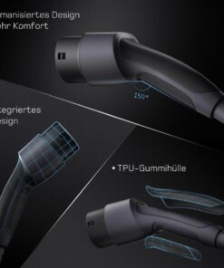 Ergonomischer Typ-2-Ladestecker eines mobilen Schuko-Ladekabels für komfortables und einfaches Laden eines Elektroautos