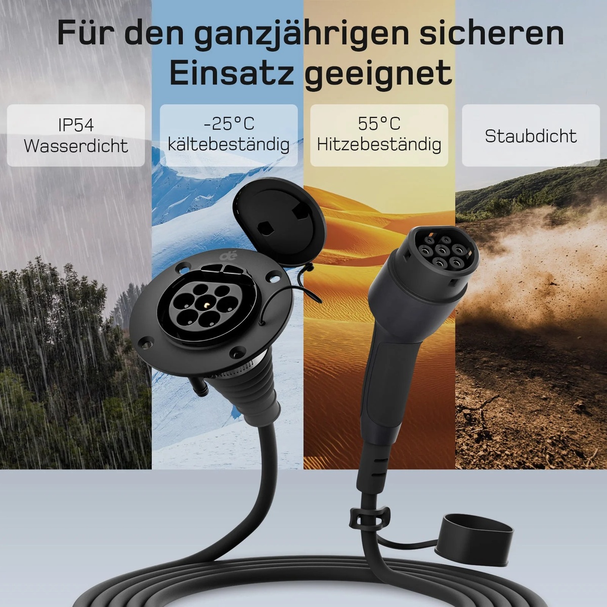 Typ-2-Verlaengerungskabel-11-kW-IP54-wetterfest Typ 2 Verlängerungskabel mit IP54 Schutz, wasserbeständig und für den ganzjährigen Einsatz