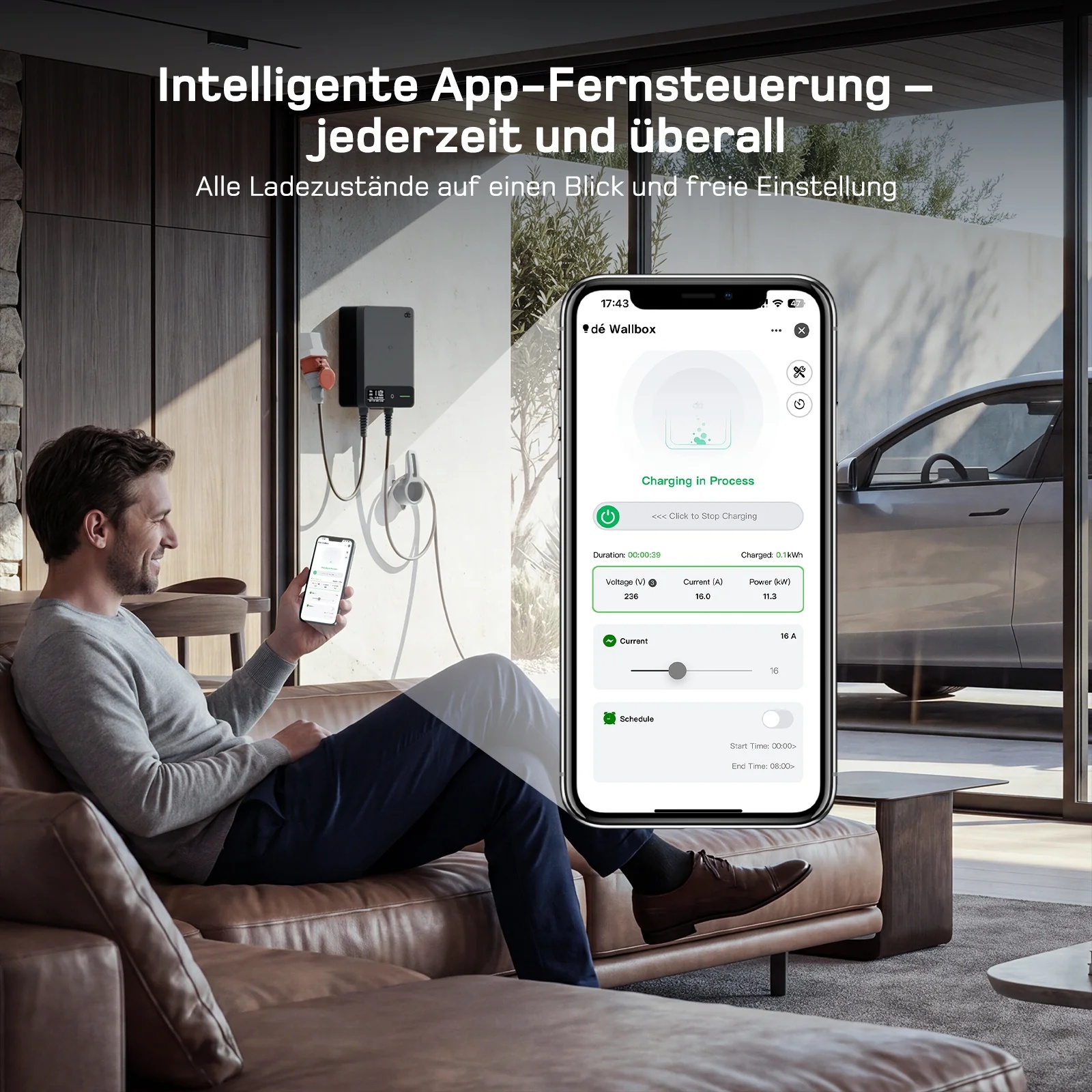 dé Wallbox 11 kW mit intelligenter App-Fernsteuerung und Anzeige des Ladestatus dé Wallbox 11 kW mit intelligenter App-Fernsteuerung und Anzeige des Ladestatus