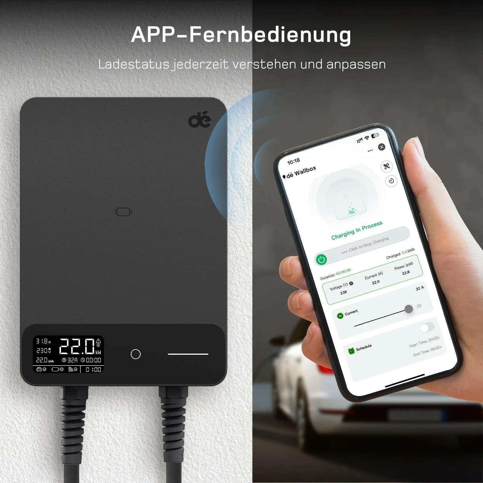 dé Wallbox 22 kW mit App-Fernbedienung zur Anzeige und Steuerung des Ladevorgangs dé Wallbox 22 kW mit App-Fernbedienung zur Anzeige und Steuerung des Ladevorgangs
