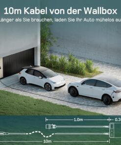 Dé Wallbox 22 kW mit 10 m langem Ladekabel und rotem CEE-32-A-Stecker für den Plug-and-Play-Anschluss