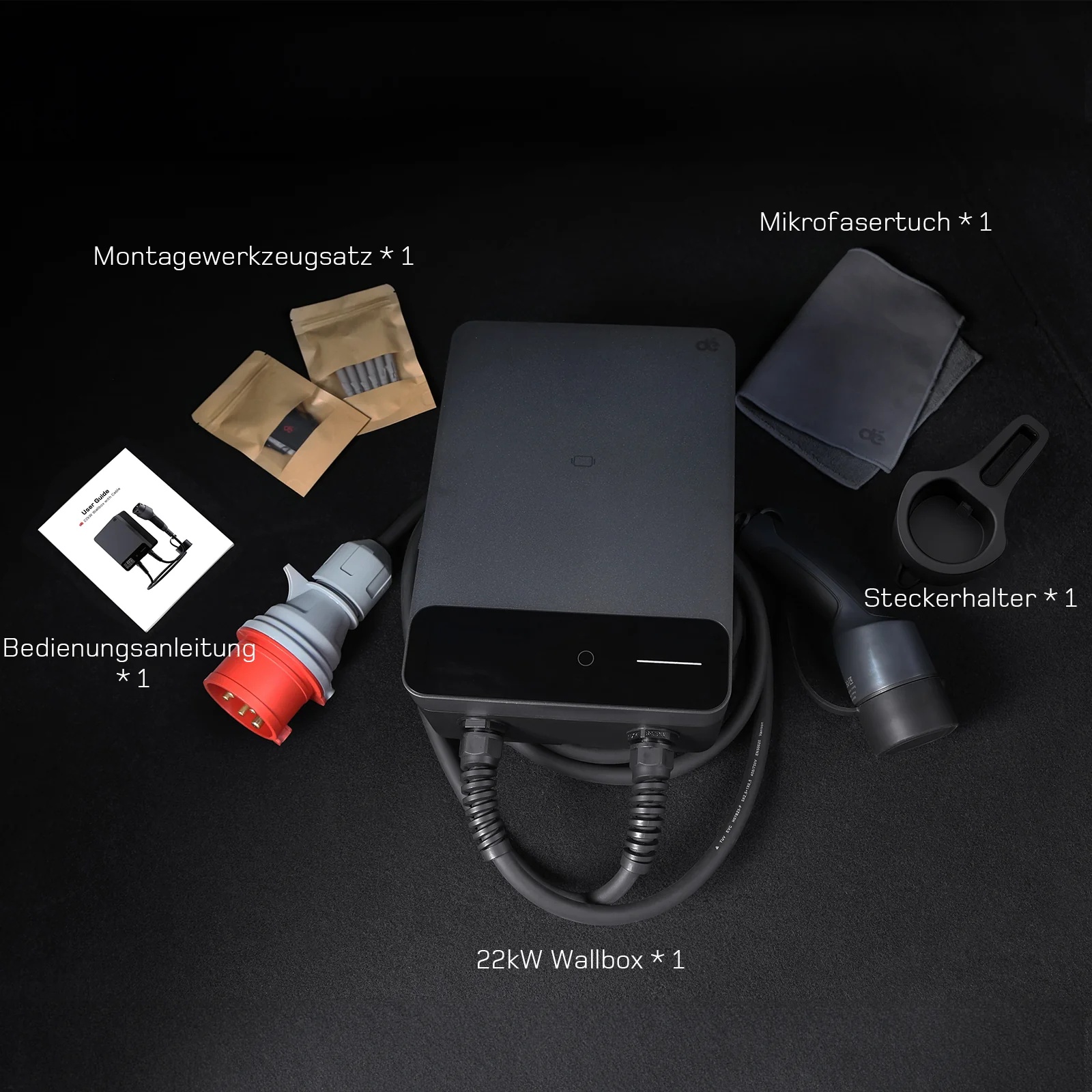 dé Wallbox 22 kW mit Typ-2-Ladekabel, CEE-Stecker und Zubehör im Lieferumfang dé Wallbox 22 kW mit Typ-2-Ladekabel, CEE-Stecker und Zubehör im Lieferumfang