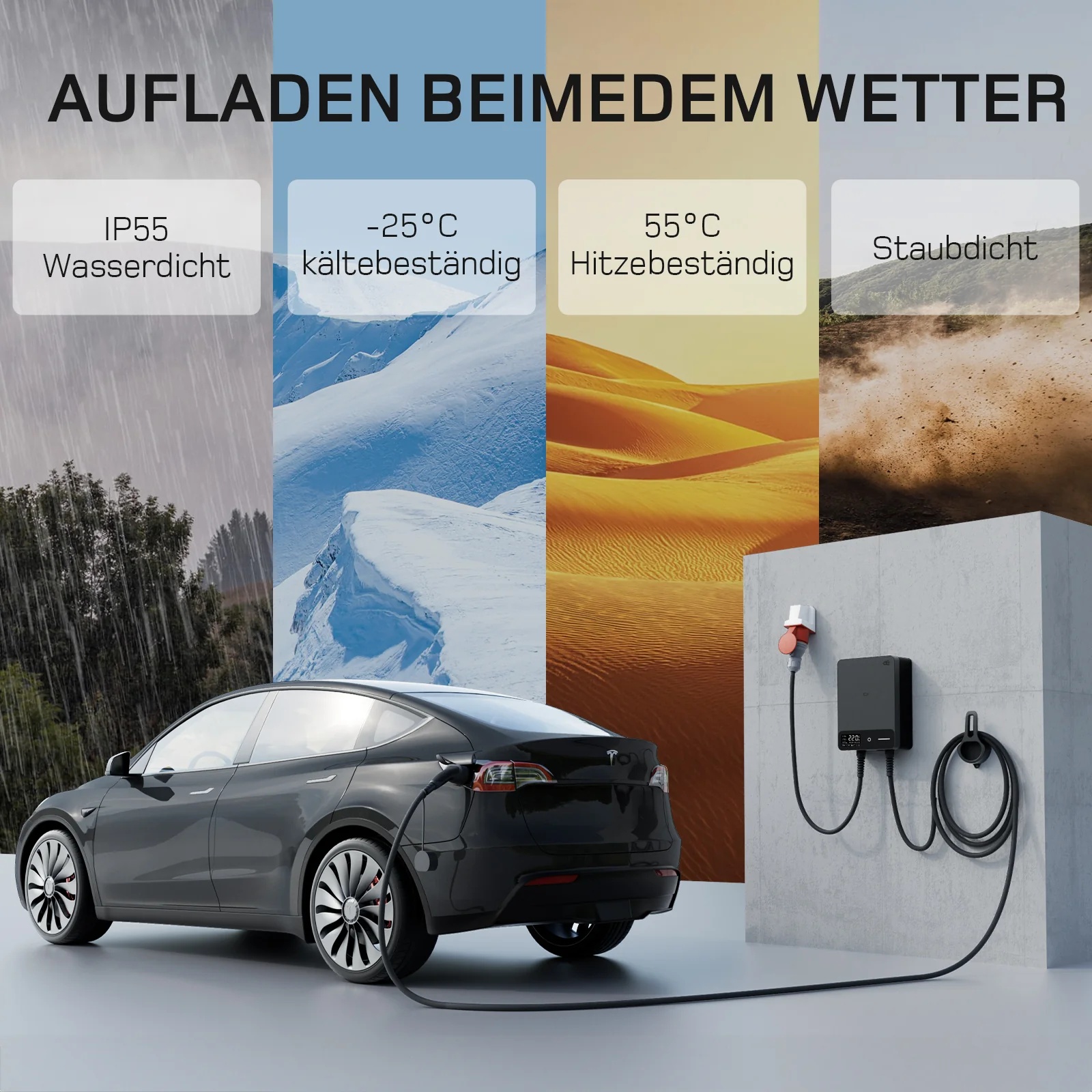 dé Wallbox 22 kW mit IP55-Schutz gegen Staub und Wasser sowie für den Einsatz bei unterschiedlichen Temperaturen dé Wallbox 22 kW mit IP55-Schutz gegen Staub und Wasser sowie für den Einsatz bei unterschiedlichen Temperaturen