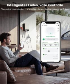 dé Wallbox mit App-Steuerung zum Einstellen der Stromstärke, Planen von Ladezeiten und Verfolgen von Ladevorgängen