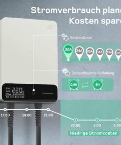 Dé Wallbox 22 kW mit Typ-2-Ladestecker, CEE-32-A-Stecker, RFID-Schlüsselanhänger und App-Steuerung
