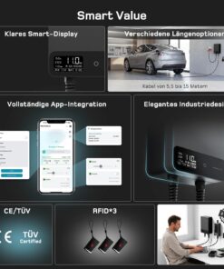 dé Wallbox 11 kW mit Smart-Display, App-Integration, RFID und verschiedenen Kabellängen